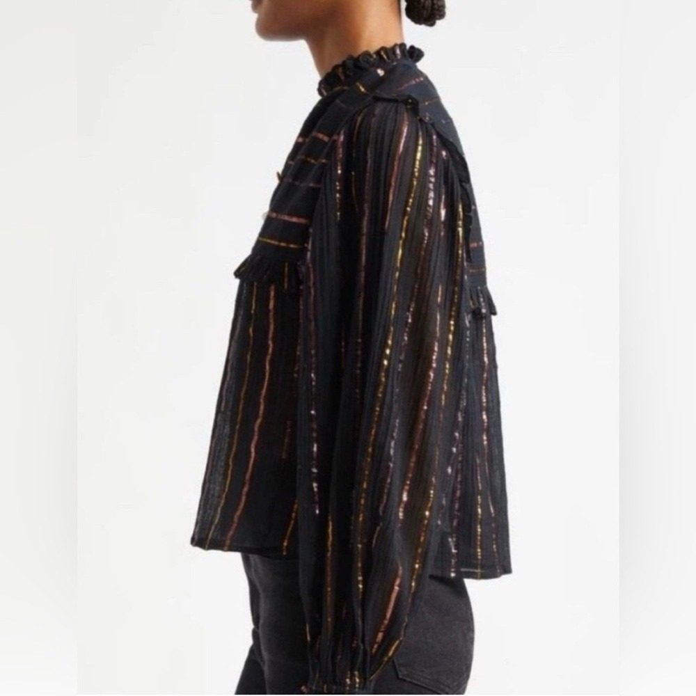 FARM Rio Black Metallic-Striped Ruffled Blouse - Picture 14 of 16